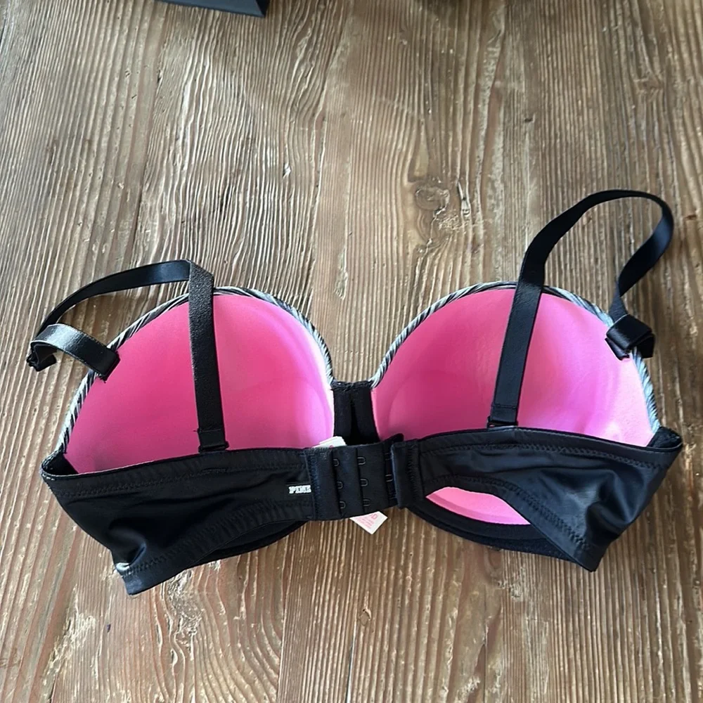 VS PINK bombshell bra gray/black padded 34DD new